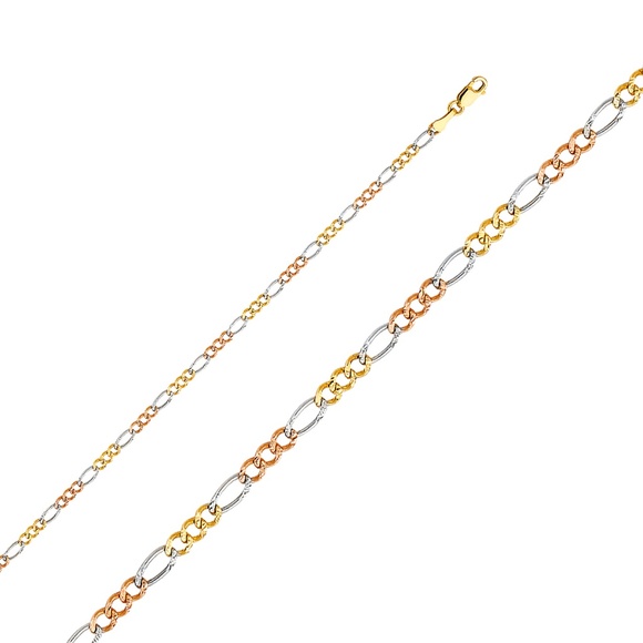 14K Tri Color 2.6mm Figaro 3+1 Concave bracelet-7